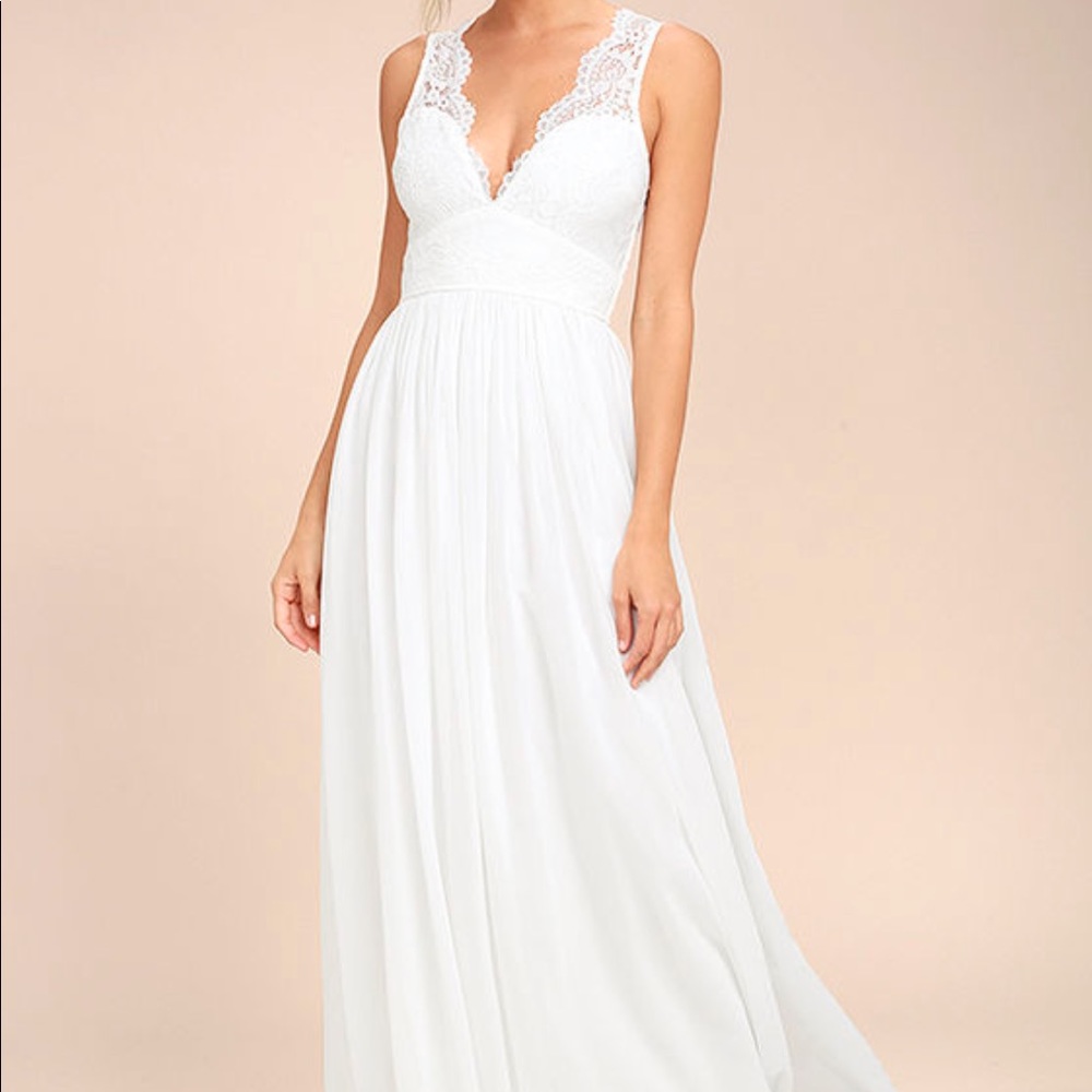 Lulus Destined to Dream White Lace Maxi Dress